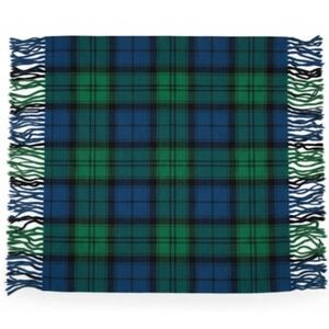 Faribault fluff Loomed wool square winter blanket green plaid watch tartan